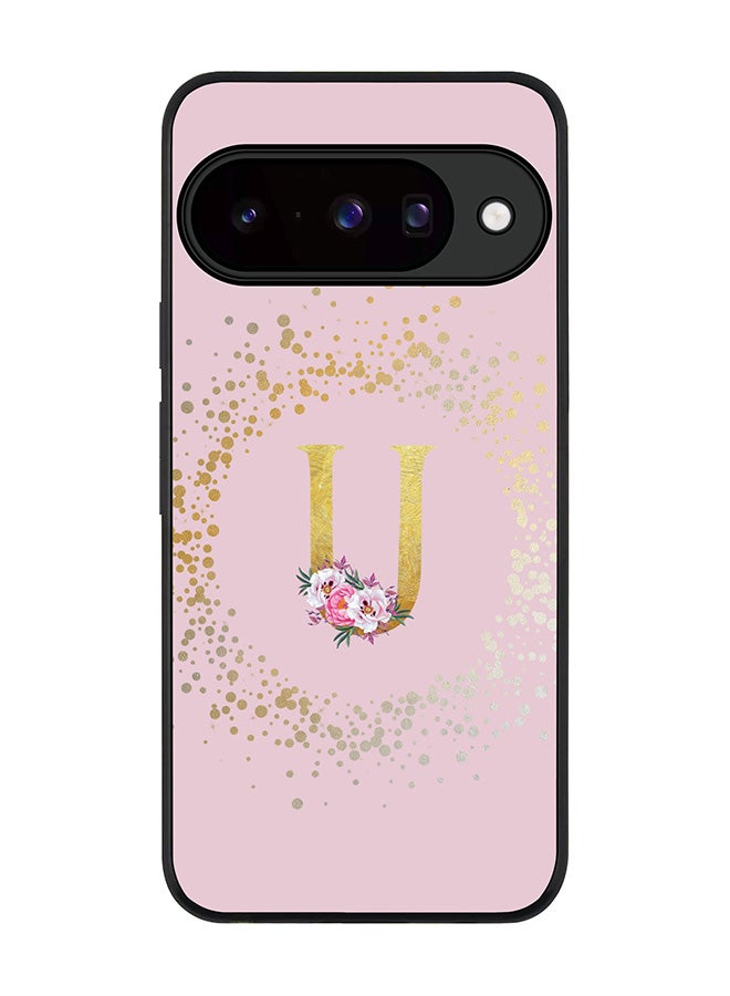 For Google Pixel 10 Case,Slim fit Camera Protection, Shockproof Thin Phone cover  - Custom Monogram Floral - U  (Pink )